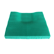 Teal-green gel grid cushion insert for the EquaGel General Pressure Cushion, featuring a contoured column-buckling gel design for pressure care.
