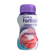 Fortisip Compact Protein bottle with purple cap on a white background