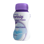 Fortisip Compact Protein bottle with purple cap on a white background