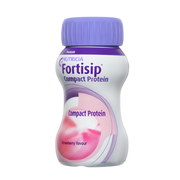 Fortisip Compact Protein bottle with strawberry flavor on a white background