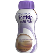 Fortisip Multi Fibre Chocolate 200ml bottle with fibre blend, protein, and complete nutrition.