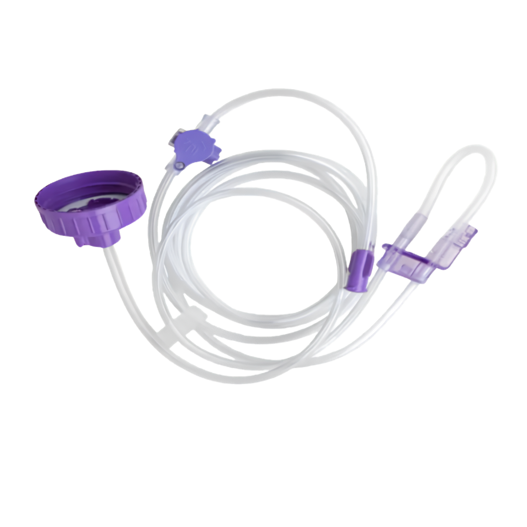 Freego Pump Giving Set with precision tubing and spike chamber designed for controlled enteral feeding delivery in clinical and home care settings.