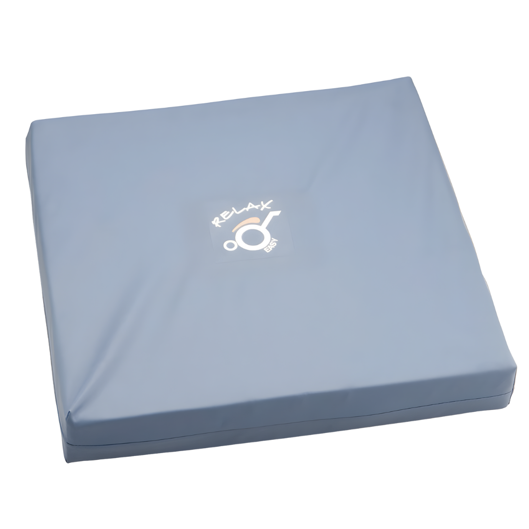 Care Quip Glide Relax Easy Cushion 18 x 18in provides supportive, washable seating comfort with pressure relief for wheelchairs, aged care, and home use.