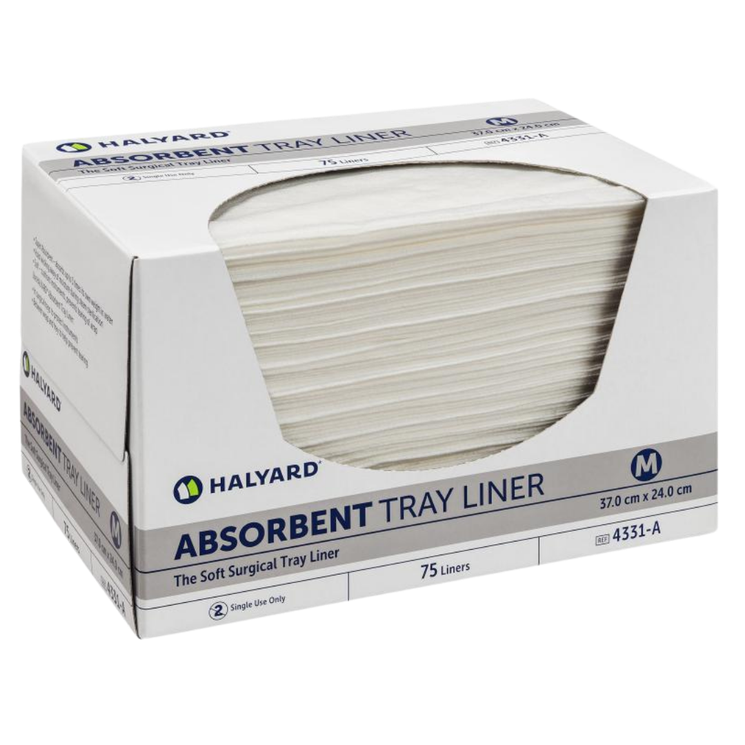 Halyard Tray Liner Absorbent Low Lint 24x37cm provides clean, absorbent protection for medical trays, reducing lint and supporting infection control.