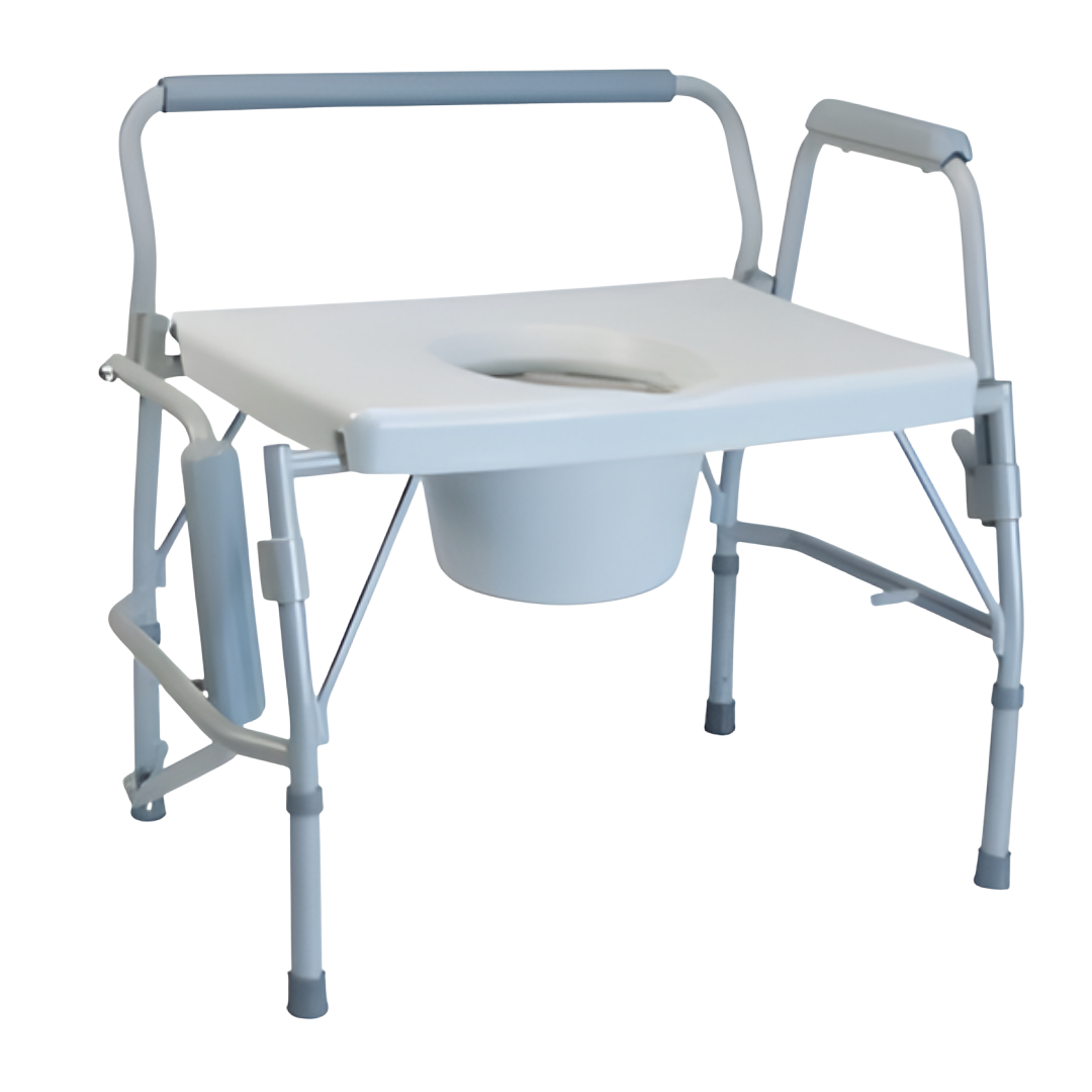 Hero Medical 3 in 1 Bariatric Drop Arm Commode Chair with bowl and lid provides strong, versatile toileting support.