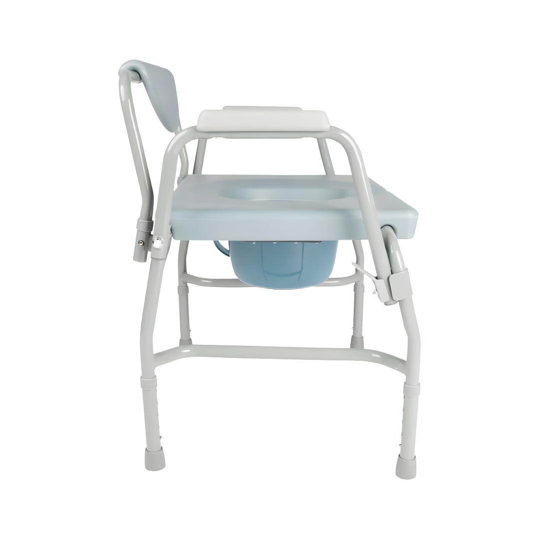 Hero Medical 3 in 1 Bariatric Drop Arm Commode Chair with bowl and lid provides strong, versatile toileting support.