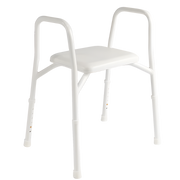 Hero Medical aluminium rust free padded shower stool and chair providing safe, stable and comfortable seating support for showering in home care and aged care settings.