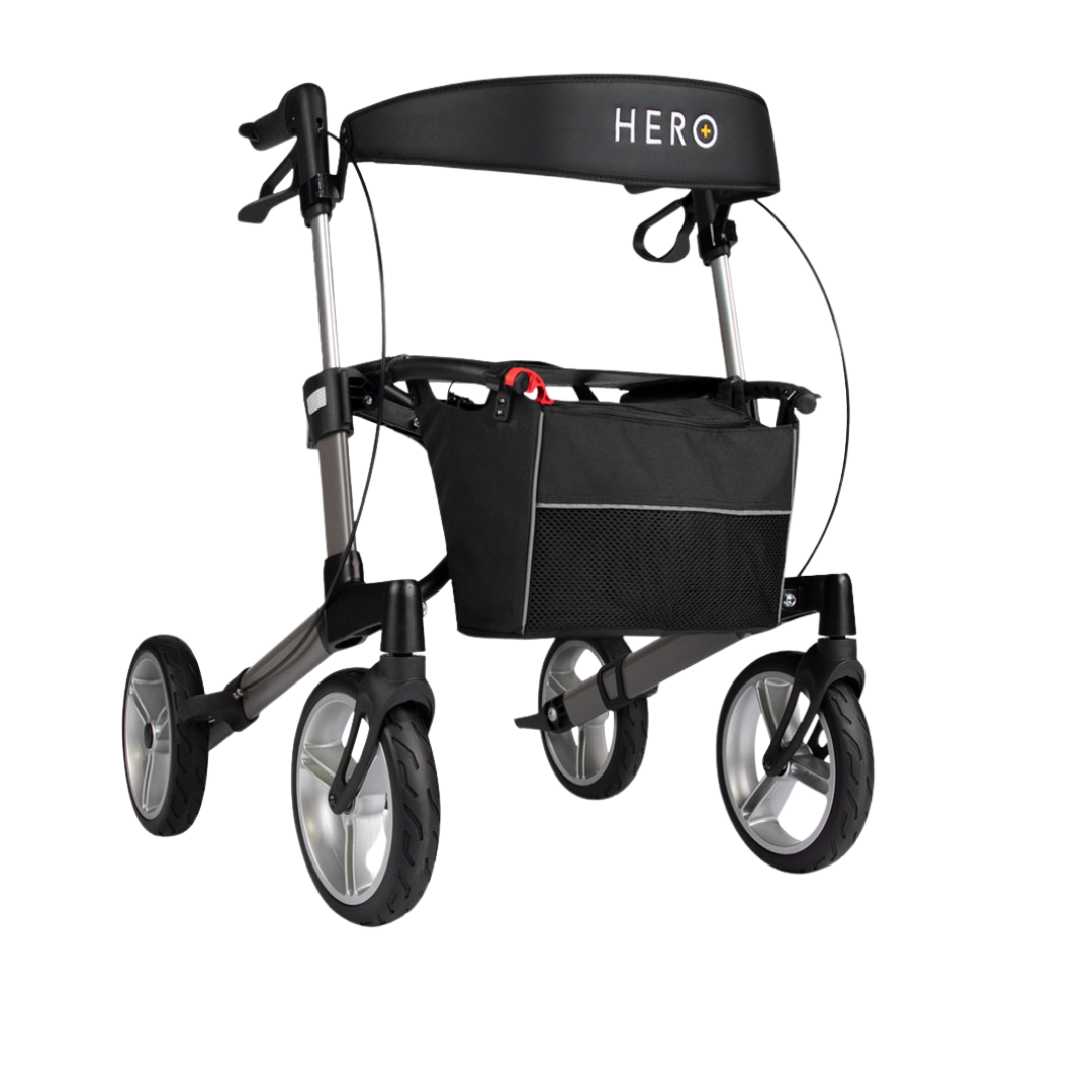 Hero Medical Euro Lite aluminium seat walker, lightweight rust‑free frame, ergonomic handles, stable design, supports safe mobility and independent walking.