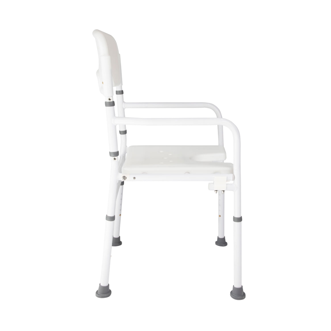 Hero Medical folding shower chair with rust‑free aluminium frame, lightweight collapsible design, stable support, and safe aid for independent bathing.