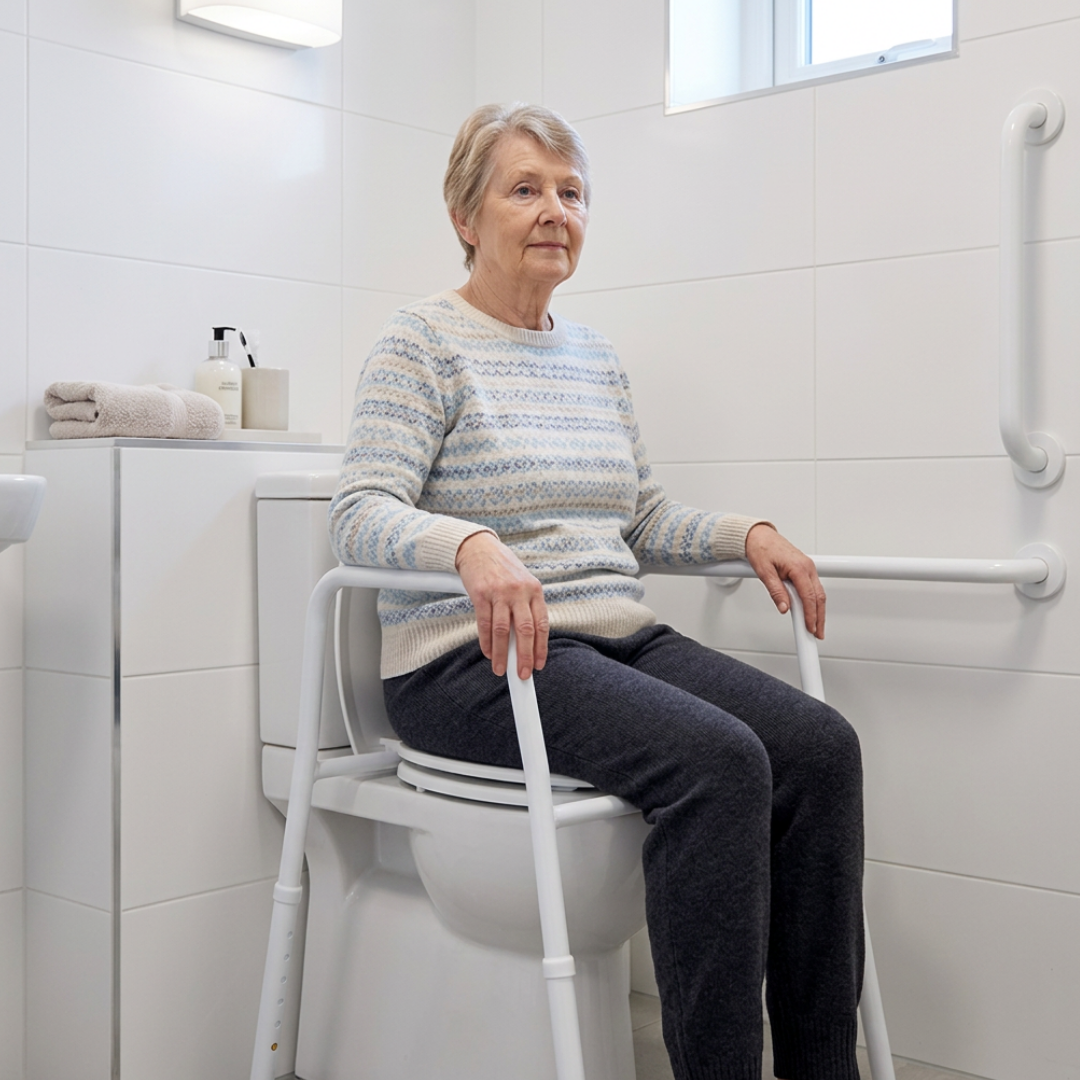 Hero Medical Over Toilet Aid in aluminium, rust-free design with supportive armrests for safe, stable bathroom assistance