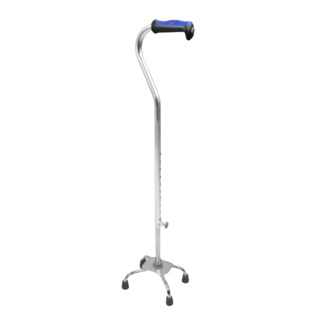 Hero Medical Quad Cane with small base, lightweight rust‑free frame, ergonomic handle, stable four‑point support, and safe aid for independent mobility.