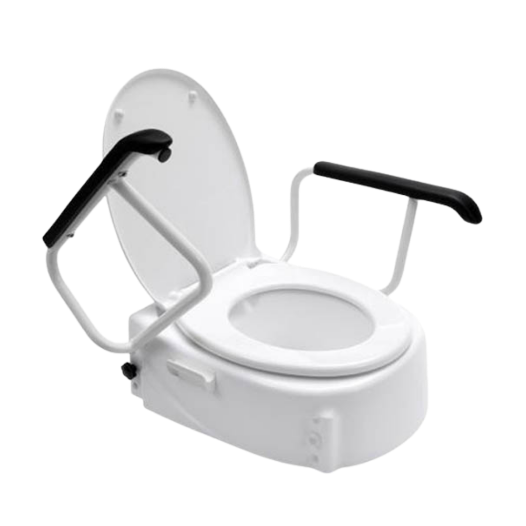 Hero Medical Raised Toilet Seat with swing back arms, stable lightweight design, rust‑free frame, and supportive aid for safe, independent bathroom use.