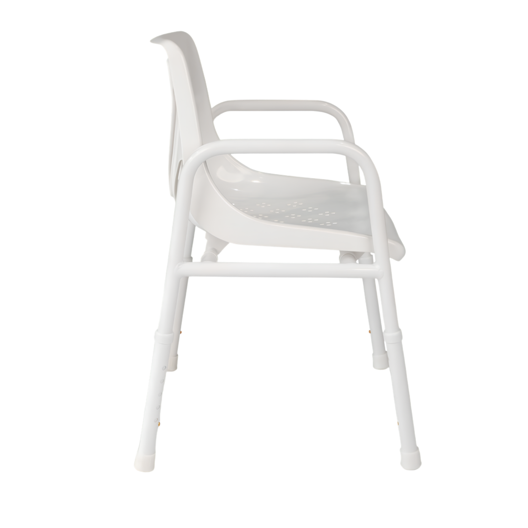 Hero Medical shower chair with rust‑free aluminium frame, lightweight design, stable support for safe bathing, promotes independence and bathroom safety.