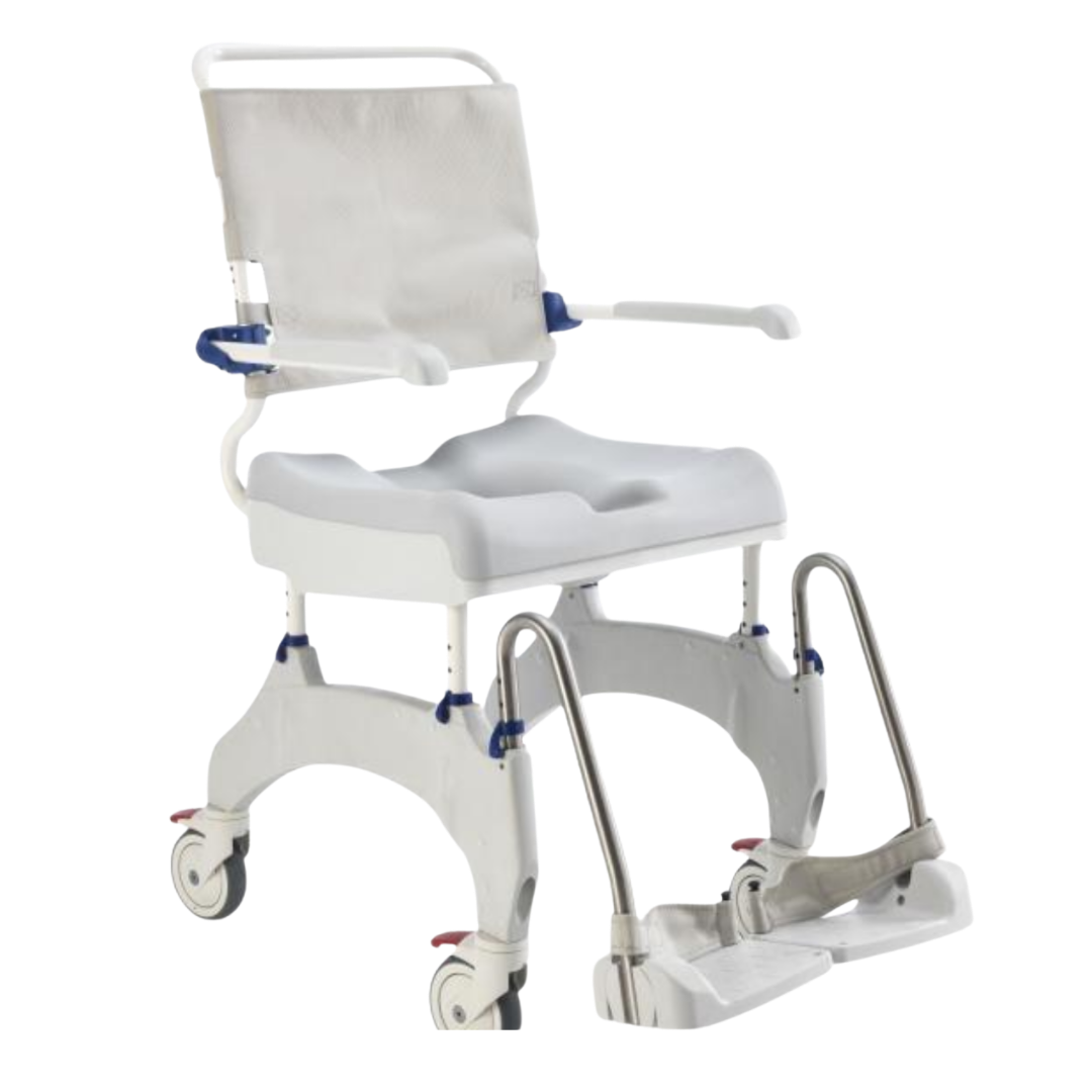 Hero Medical Aquatec Ocean Ergo Transit shower commode chair, ergonomic seat, rust‑free frame, tilt‑in‑space comfort, safe assisted hygiene and mobility support.