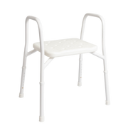 Hero Medical shower stool with rust‑free aluminium frame, non‑padded seat, lightweight stable design, supports safe bathing and independence in the bathroom.