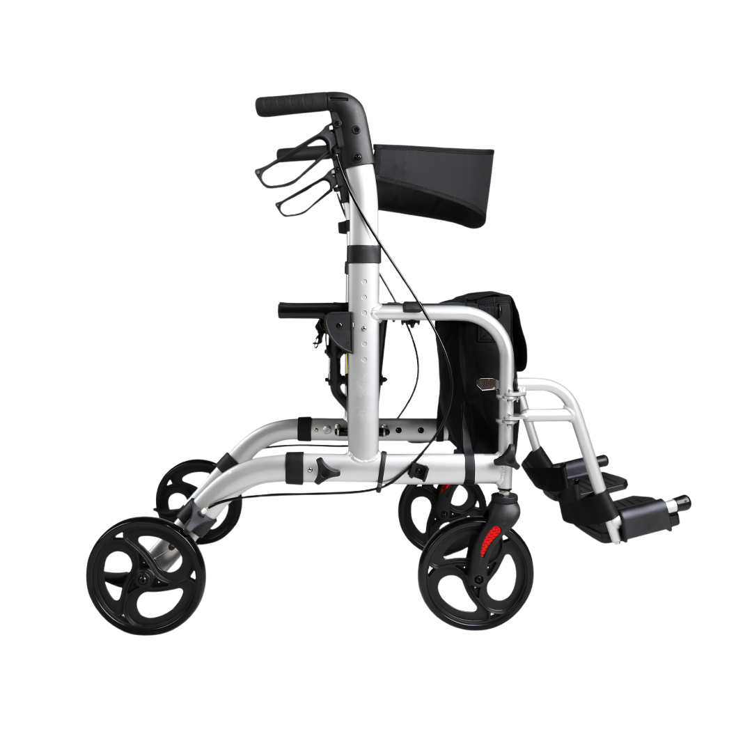 Hero Medical Fusion 2‑in‑1 design, versatile wheelchair and rollator combo, lightweight frame, easy conversion, supports safe mobility and independence.
