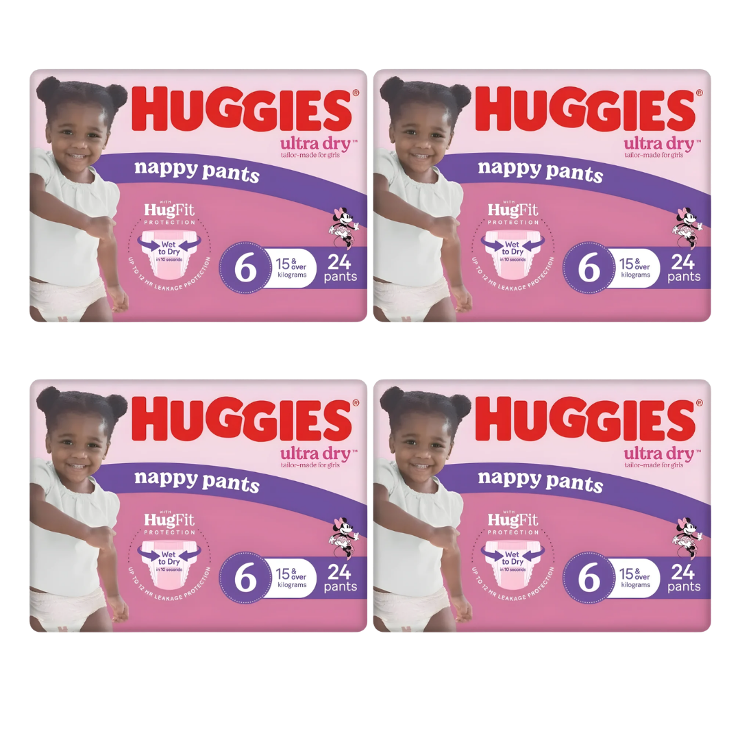 Huggies Ultra Dry Nappy Pants Junior Girl absorbent pull‑up continence underwear.