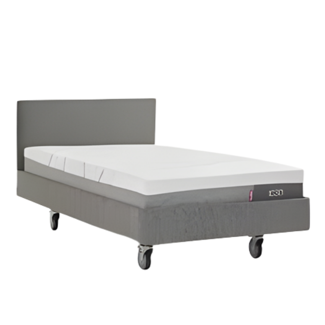 Icare IC111 Deluxe Bed Base with Smoke Surround shown in Long Single and King Single sizes, designed for adjustable comfort and support in home or care environments.