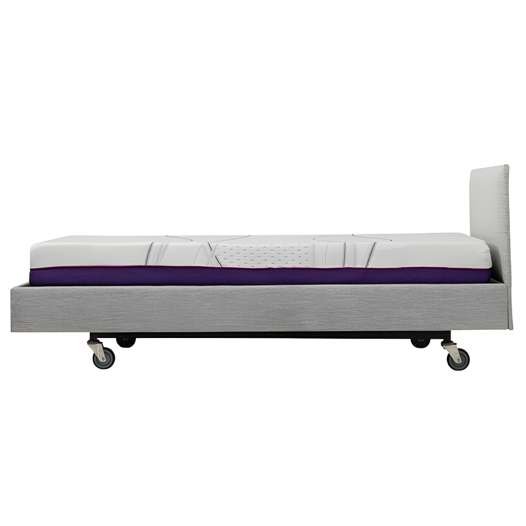 Icare IC111 Deluxe Bed Base with Smoke Surround shown in Long Single and King Single sizes, designed for adjustable comfort and support in home or care environments.