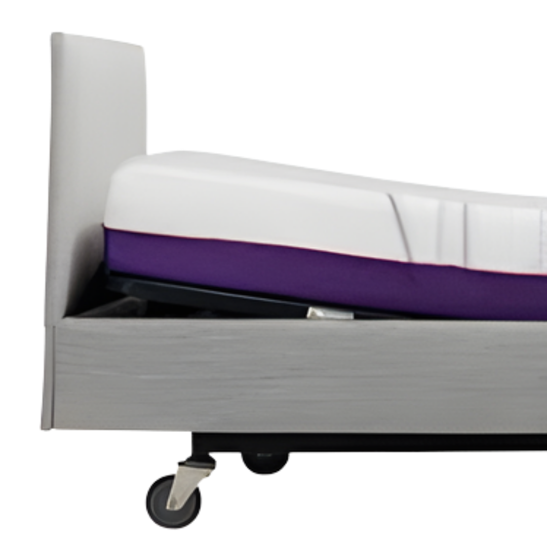 Icare IC111 Deluxe Bed Base with Smoke Surround shown in Long Single and King Single sizes, designed for adjustable comfort and support in home or care environments.