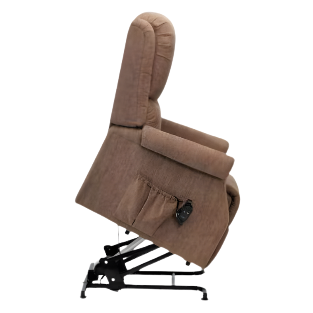 Drive Medical Indiana Lift Chair in Standard and Petite sizes, shown in Graphite Grey and Mushroom, designed to support safe standing and comfortable daily seating.