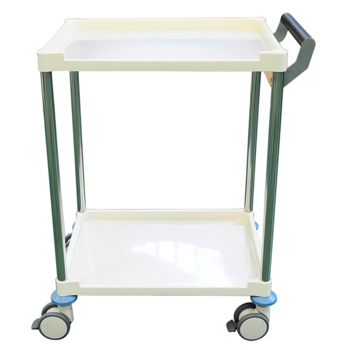Instrument Trolley No Shelf front view, top tray and bottom tray with push handle