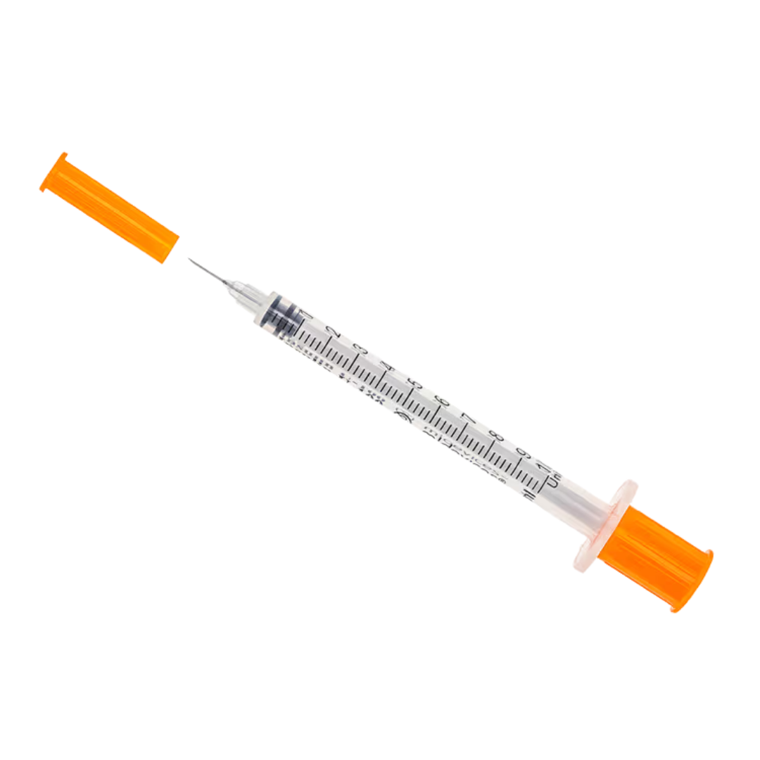 Insulin syringe 1mL with fixed needle multiple gauges and lengths sterile single-use for insulin injections clear barrel for accurate dosing daily use