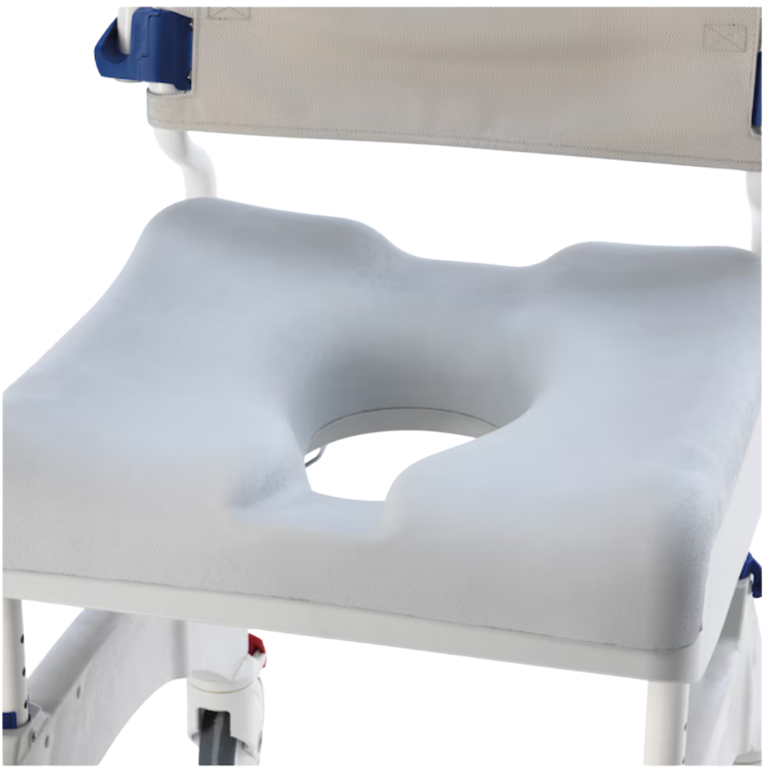 Invacare Aquatec padded small soft seat, cushioned ergonomic design for added comfort and pressure relief, supports safe hygiene care and user independence.