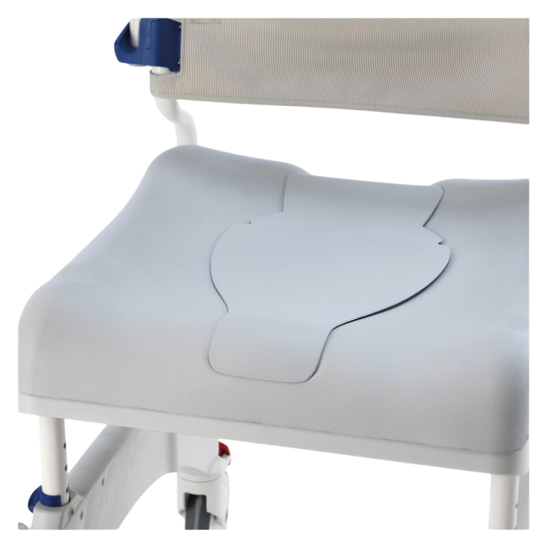 Invacare Aquatec small soft seat insert, cushioned ergonomic design for comfort and pressure relief, fits securely in Aquatec shower and commode chairs.