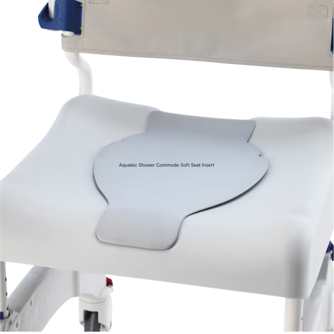 Invacare Aquatec soft seat insert, cushioned design for added comfort, pressure relief, and secure fit, compatible with Aquatec shower and commode chairs.