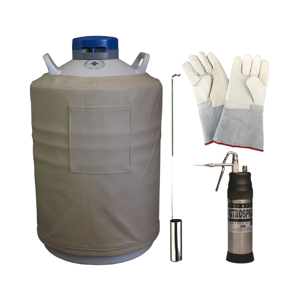 Cryotherapy Package Two Includes Nitrospray 300 ml, Dewar 20 Literand Gloves