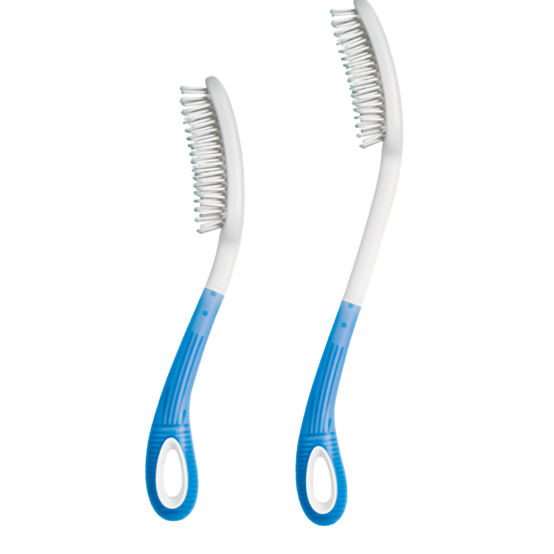 Long handled brush with ergonomic grip, extended reach for bathing or grooming, lightweight design supports independence and daily personal care.