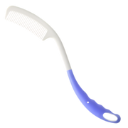 Long handled fine comb with ergonomic grip, extended reach for hair grooming, lightweight design supports independence and daily personal care routines.