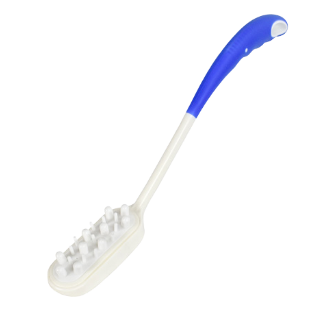 Long handled hair washer with ergonomic grip, extended reach for scalp cleaning, lightweight design supports independence and daily personal hygiene. 