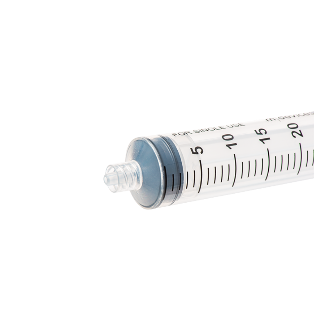 Sterile single-use Luer Lock Syringe, 50mL capacity, concentric nozzle without needle, clear barrel with markings for accurate fluid measurement.