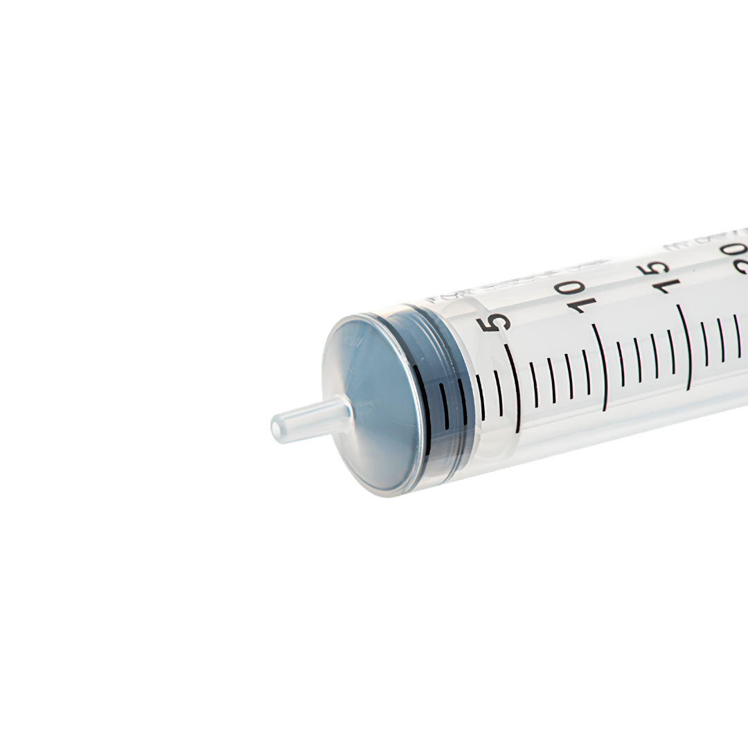 Sterile single-use Luer Slip Syringe, 30mL capacity, concentric nozzle without needle, clear barrel with markings for accurate fluid measurement.