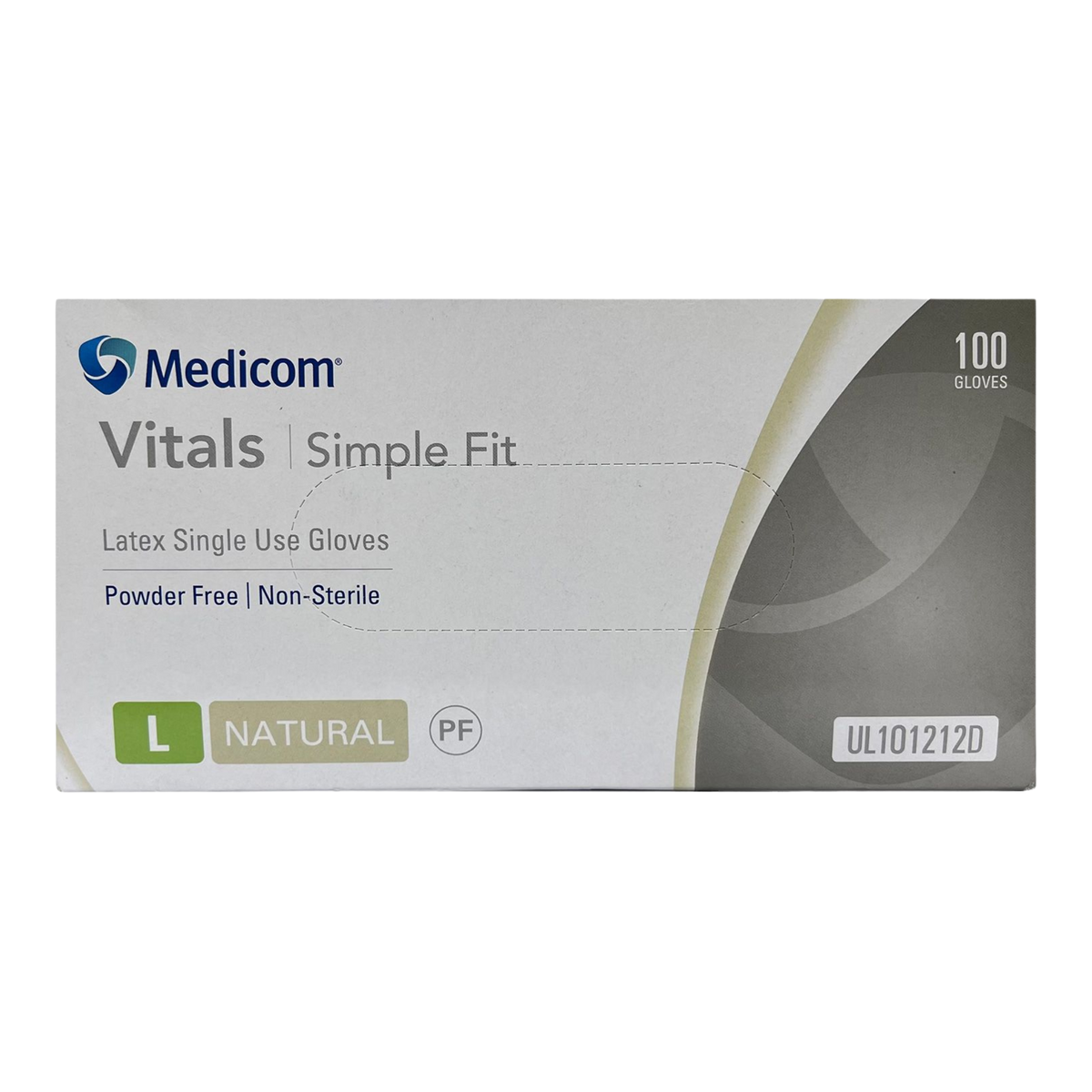 Medicom Vitals Simple Fit Latex Single Use Gloves Powder Free Large 100 Units Per Box Examination