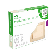 Mepilex Border Flex Lite 7.5 x 7.5cm silicone foam dressing for low-exuding wounds, with Safetac technology and flexible design.