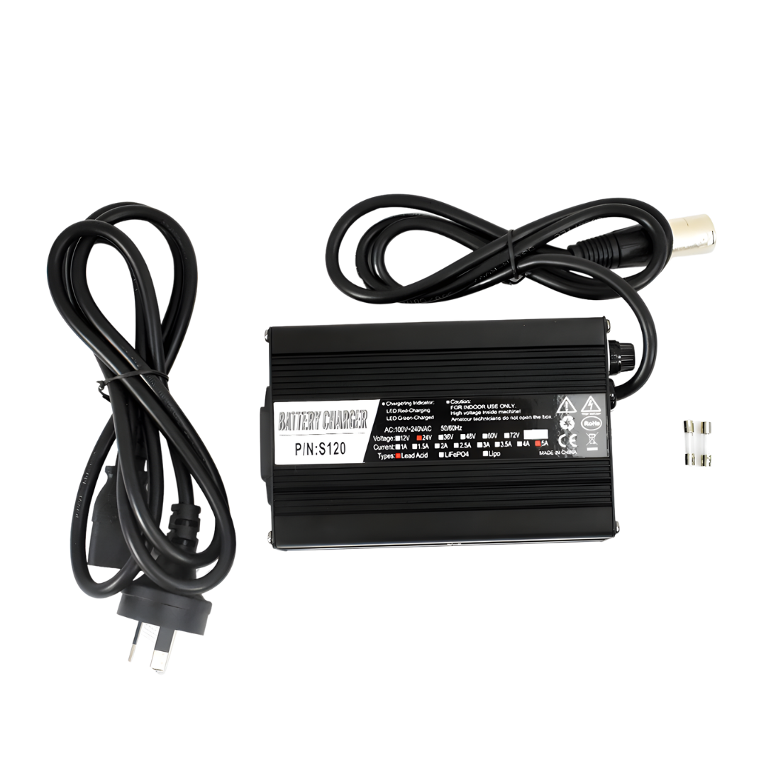 Universal 4–5AMP mobility scooter charger delivering safe, efficient power for everyday use, suitable for home, aged care, and NDIS participants.