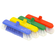 Nab Clean Kitchen Broom in blue, red, green, and, yellow, featuring soft yet firm synthetic bristles for effective sweeping, ergonomic lightweight design for easy handling, and durable construction for use in kitchens, homes, and commercial spaces.