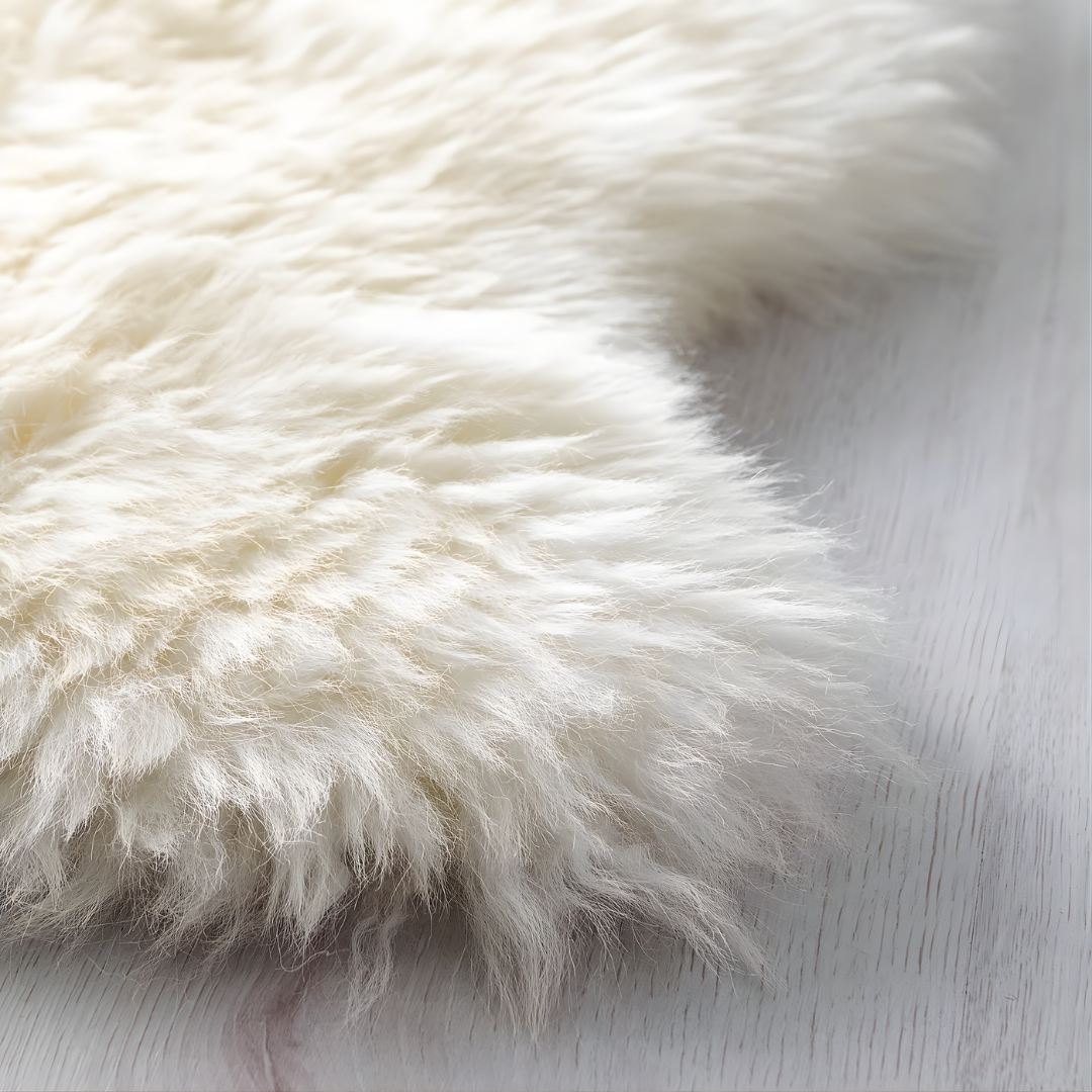 Wild Goose Sheepskin Rug Overlay Light Ivory, non-medical grade sheepskin for comfort and cushioning.