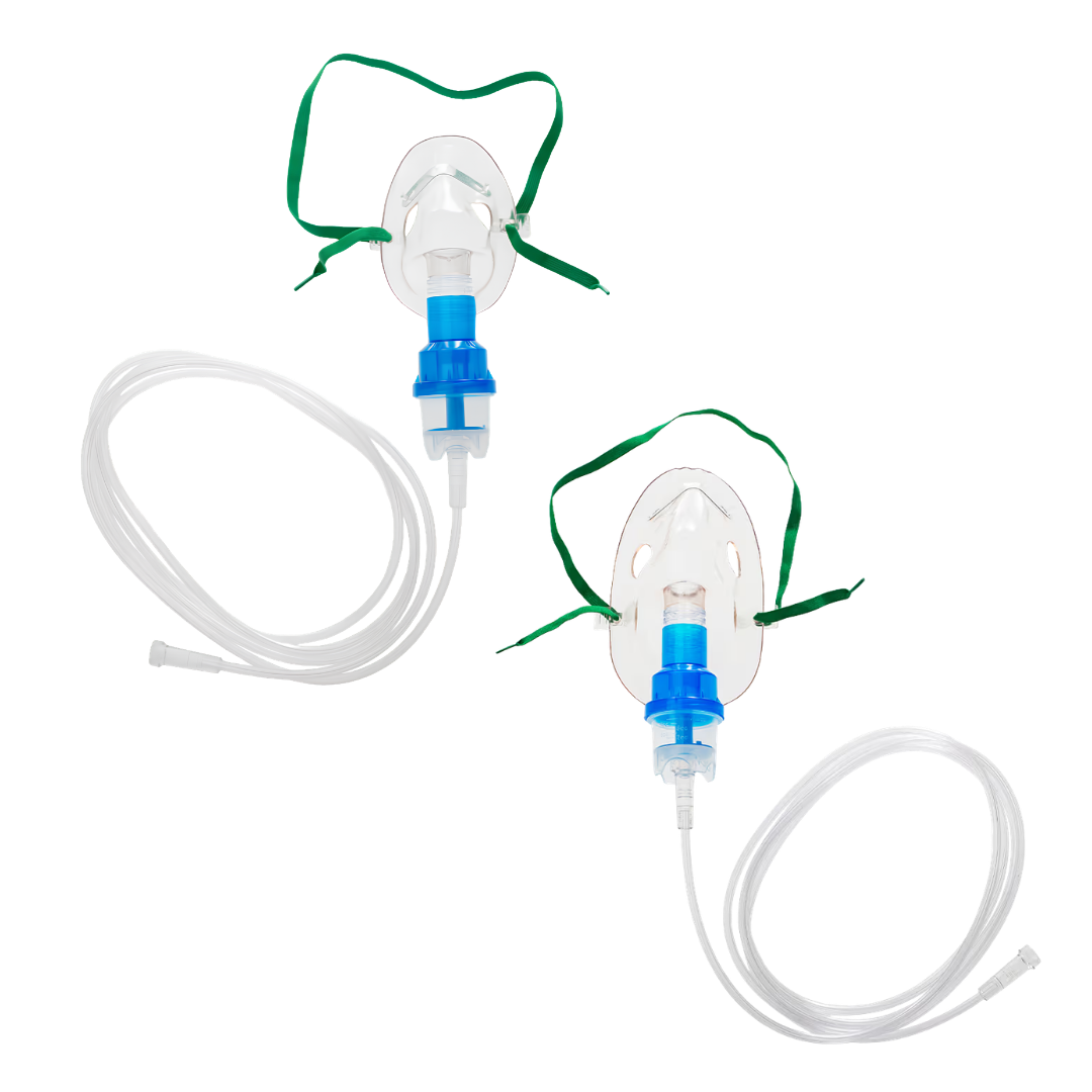 Nebuliser kit with 10mL jar, elongated mask, and 2.1m kink-resistant tubing made from medical-grade PVC for safe, effective respiratory therapy.