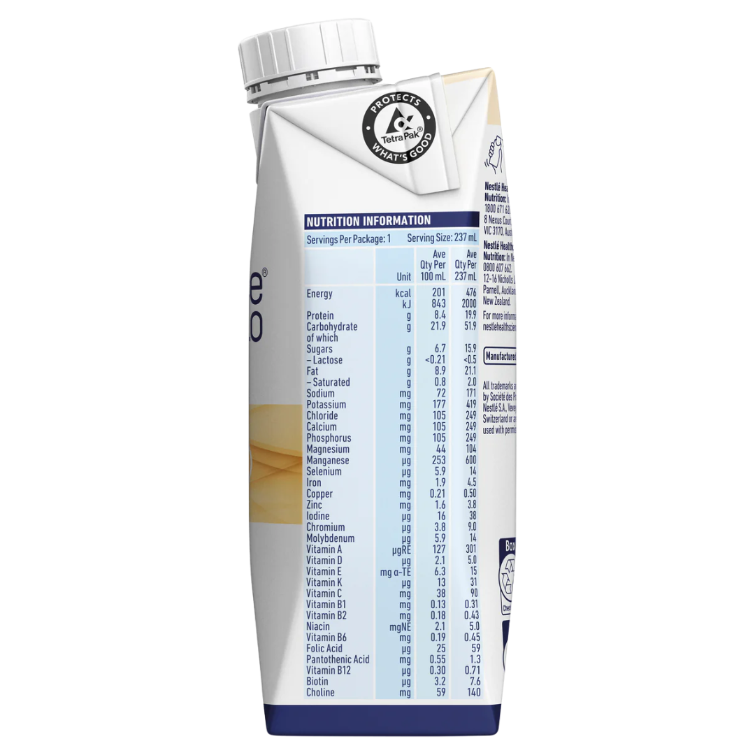Nestlé Resource 2.0 Vanilla 237ml bottle – high-protein, high-calorie nutritional drink for aged care and recovery support.