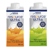 Nestlé Resource Ultra Clear Fruit Beverage 200ml in orange and apple flavours, providing refreshing protein and energy support for daily nutrition.
