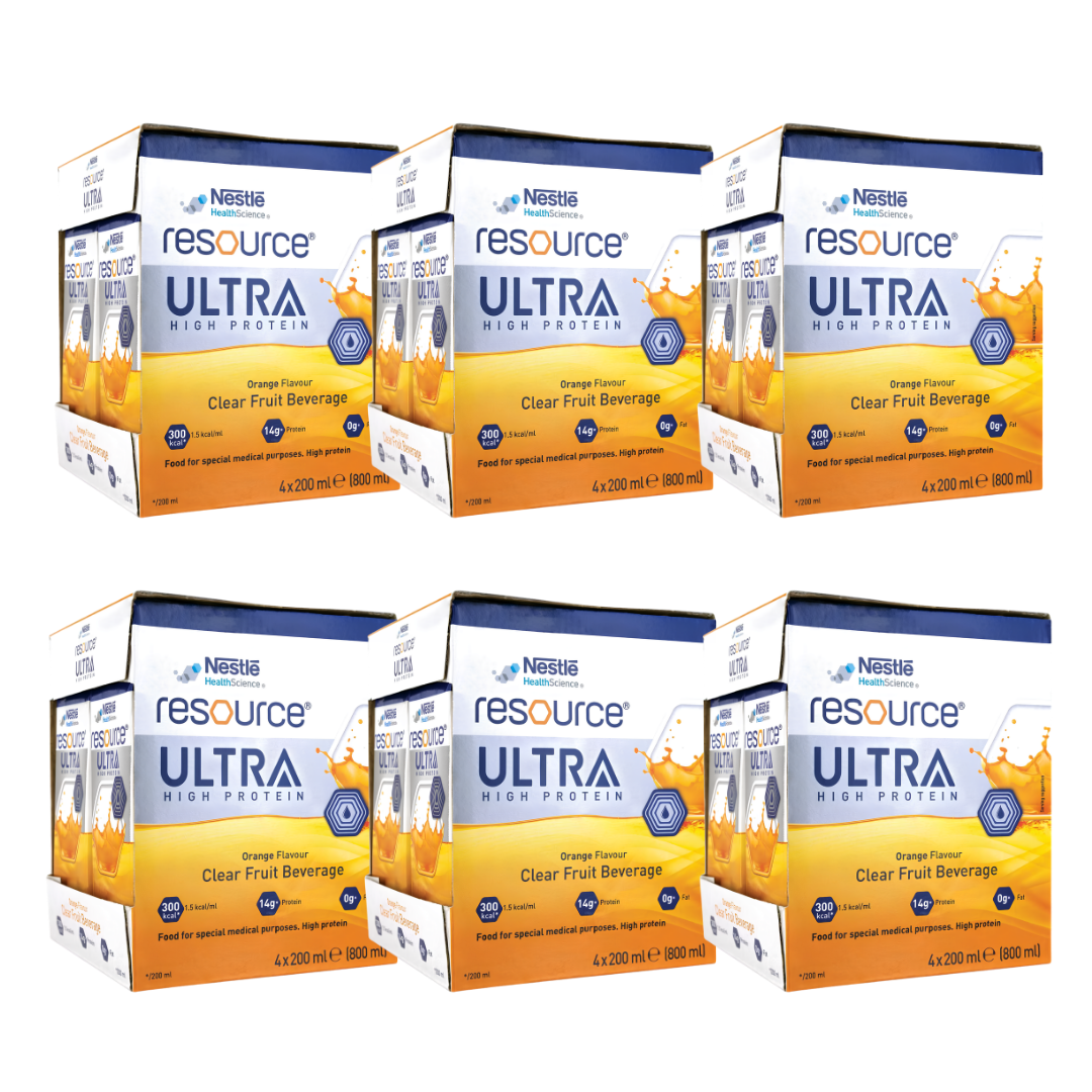 Nestlé Resource Ultra Clear Fruit Beverage 200ml in orange and apple flavours, providing refreshing protein and energy support for daily nutrition.