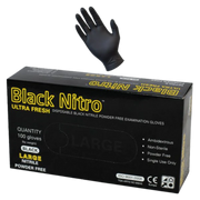 Black industrial nitrile gloves – powder-free, heavy-duty 5.5g disposable gloves for chemical and puncture resistance.