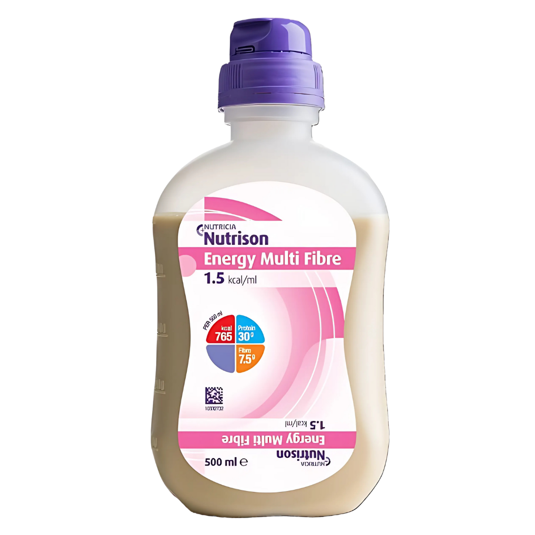 Nutrison Energy Multi Fibre 500ml Bottle – high-calorie enteral nutrition with fibre, suitable for tube feeding and complete dietary support.