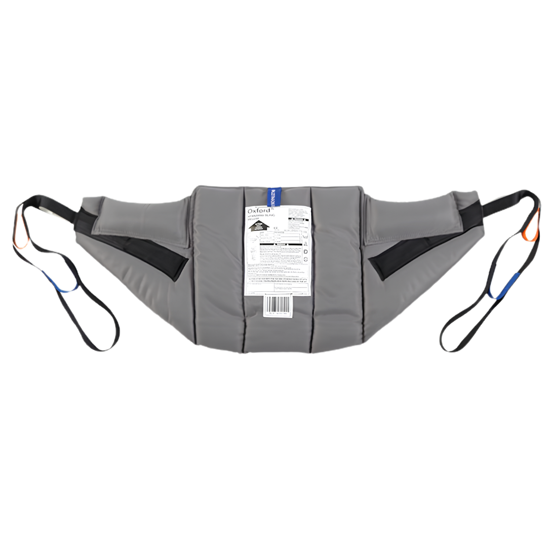 Oxford Loop Standing Deluxe Padded Sling in multiple sizes, designed for safe and comfortable assisted sit-to-stand transfers in aged care.