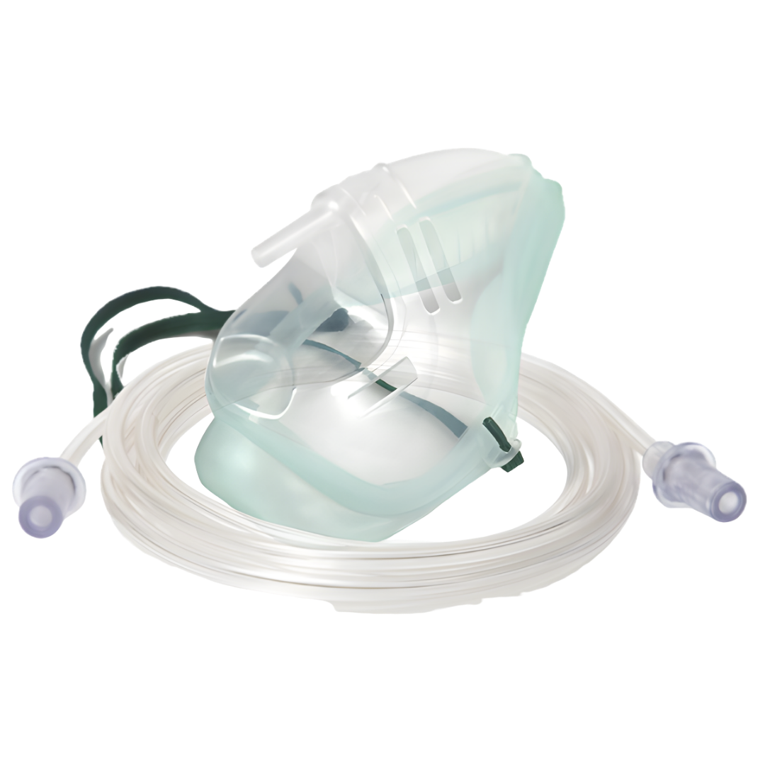 Oxygen Therapy Mask with 2M Tubing available in paediatric and adult sizes, providing safe, comfortable, and reliable oxygen delivery in all care settings.