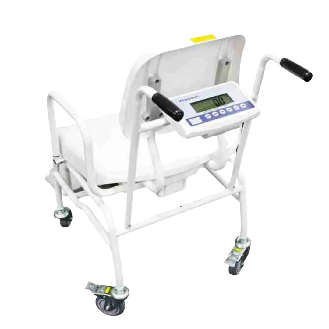 Patient wheelchair scale with sturdy platform, easy‑roll access, digital display, supports accurate weight monitoring and safe daily healthcare management.